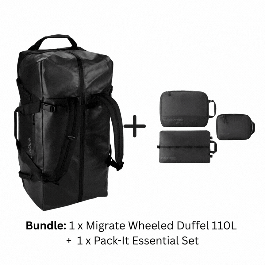 MIGRATE WHEELED DUFFEL BAG 110L + PACK-IT ESSENTIAL SET BUNDLE
