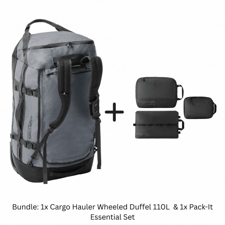 CARGO HAULER WHEELED DUFFEL 110L + PACK-IT ESSENTIAL SET BUNDLE