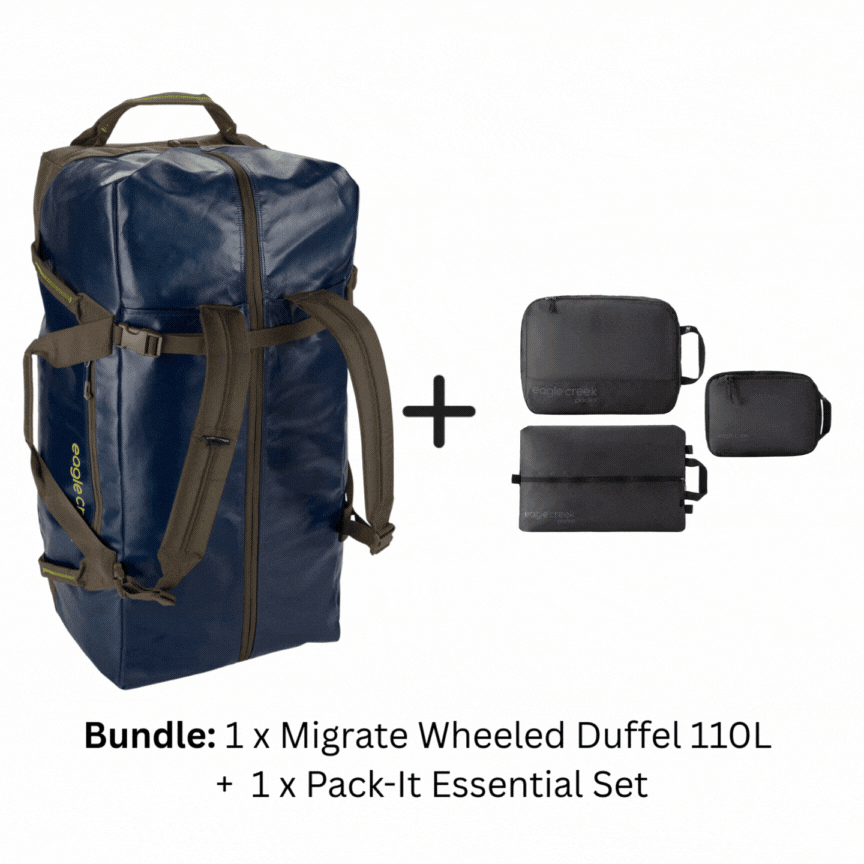 MIGRATE WHEELED DUFFEL BAG 110L + PACK-IT ESSENTIAL SET BUNDLE