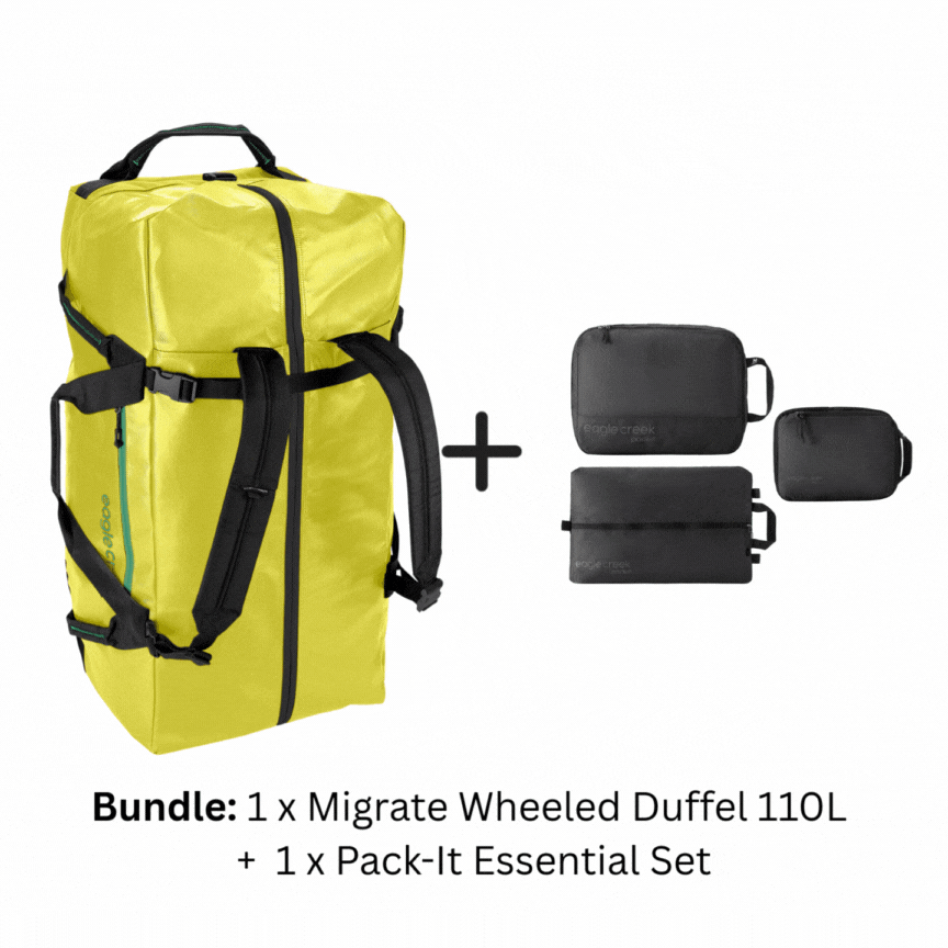MIGRATE WHEELED DUFFEL BAG 110L + PACK-IT ESSENTIAL SET BUNDLE